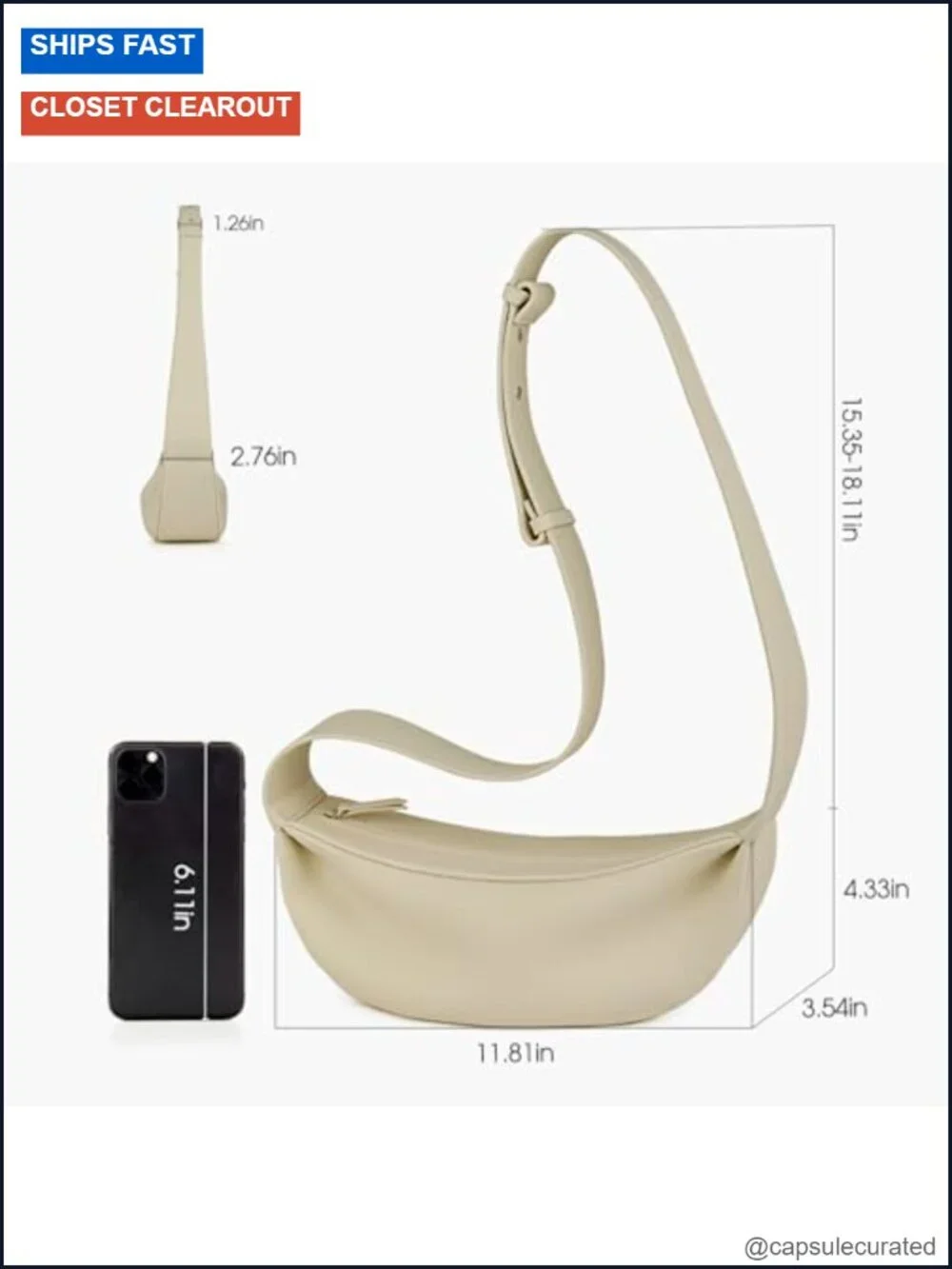 Genuine Leather Sling Bag Crossbody Hobo Minimalist Wide Strap